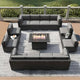 15 Piece Patio Furniture Set with Fire Pit Table, Outdoor Conversation Sets Wicker Rattan Sectional Sofa with Coffee Table