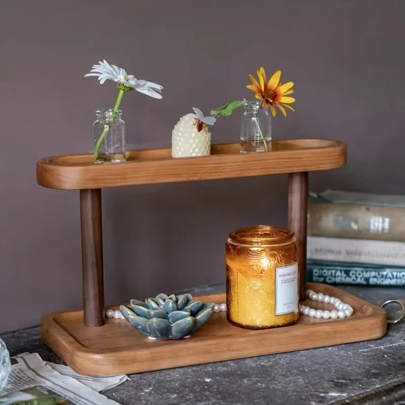 Double Layer Wooden Desktop Storage Set - Suitable for Jewelry, Cosmetics, Stationery, Desktop Multifunctional Storage Rack