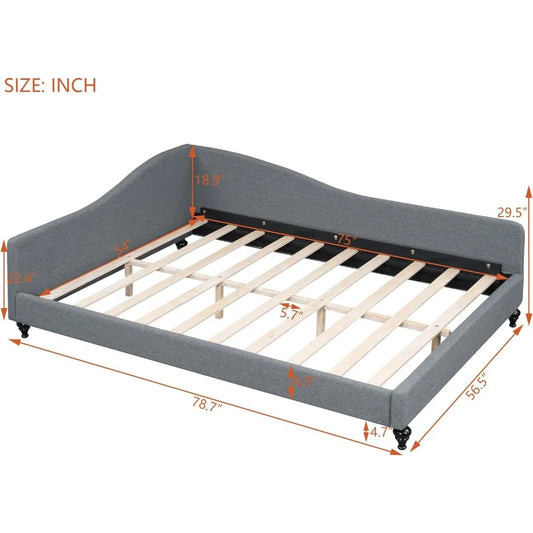 Harper & Bright Designs Full Size Daybed Frame with Wooden Legs, Upholstered Linen L-Shaped Corner Day Bed/Sleeper Sofa Bed Couc