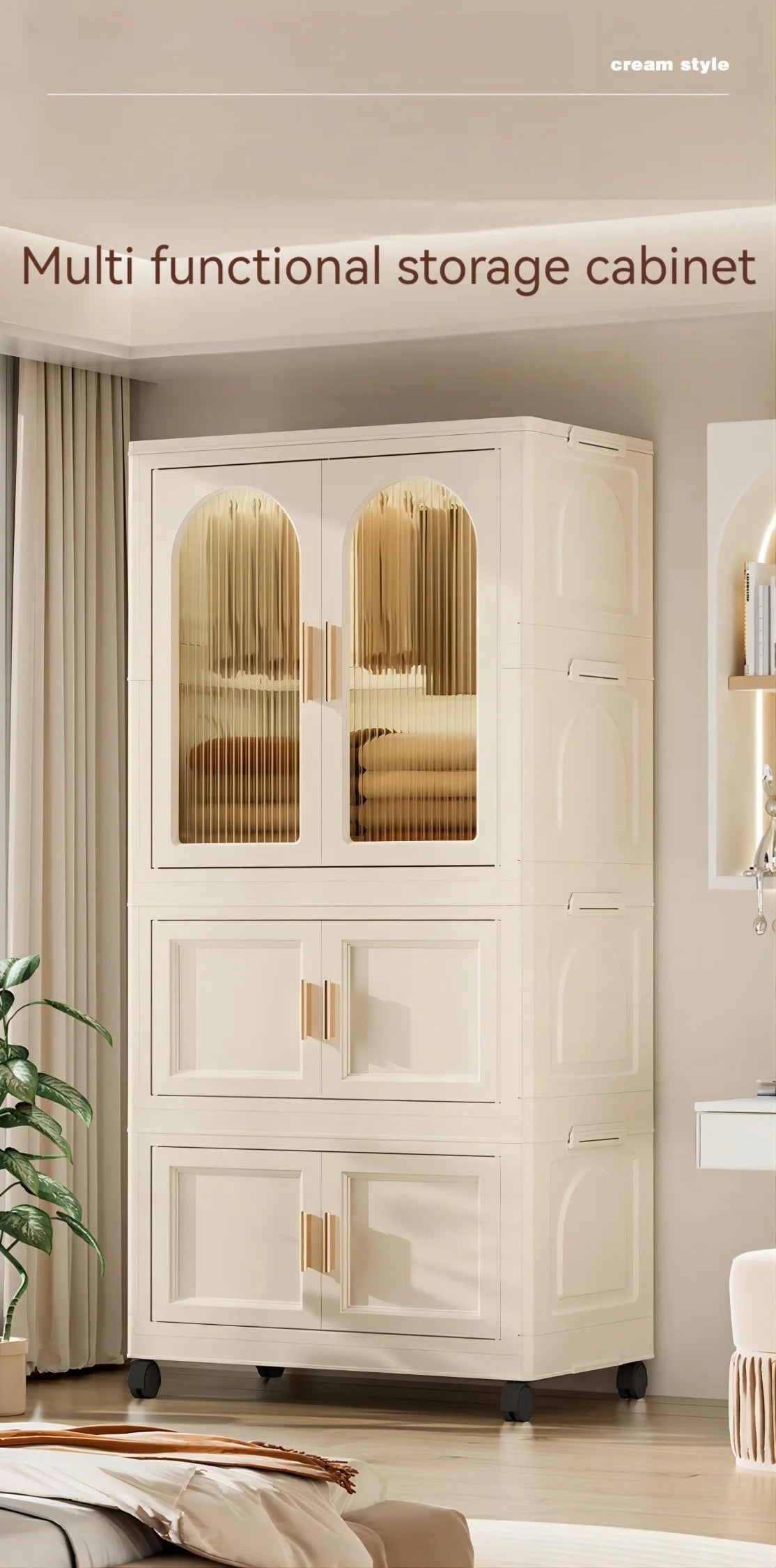 25.59" Side Wide Folding Wardrobe with Magnetic Door