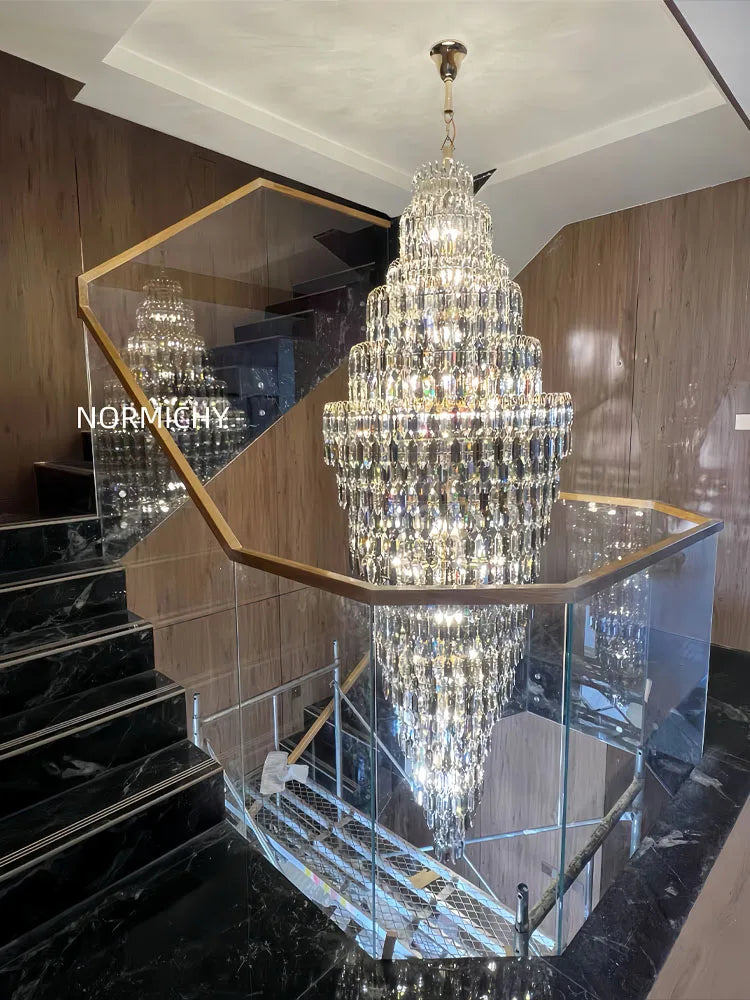 Duplex Building Chandelier Villa Living Room Crystal Lamp Hotel Luxury Chandelier High-end Spiral Staircase Long Chandelier. Gorgeous beauty arrives 30-42 days