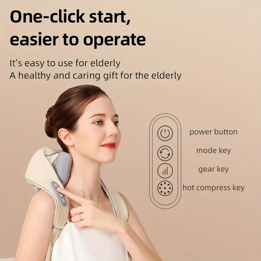 Neck and Shoulder Massager – Electric Kneading Pillow for Back Trapezius & Cervical Pain – Wireless Massage Shawl