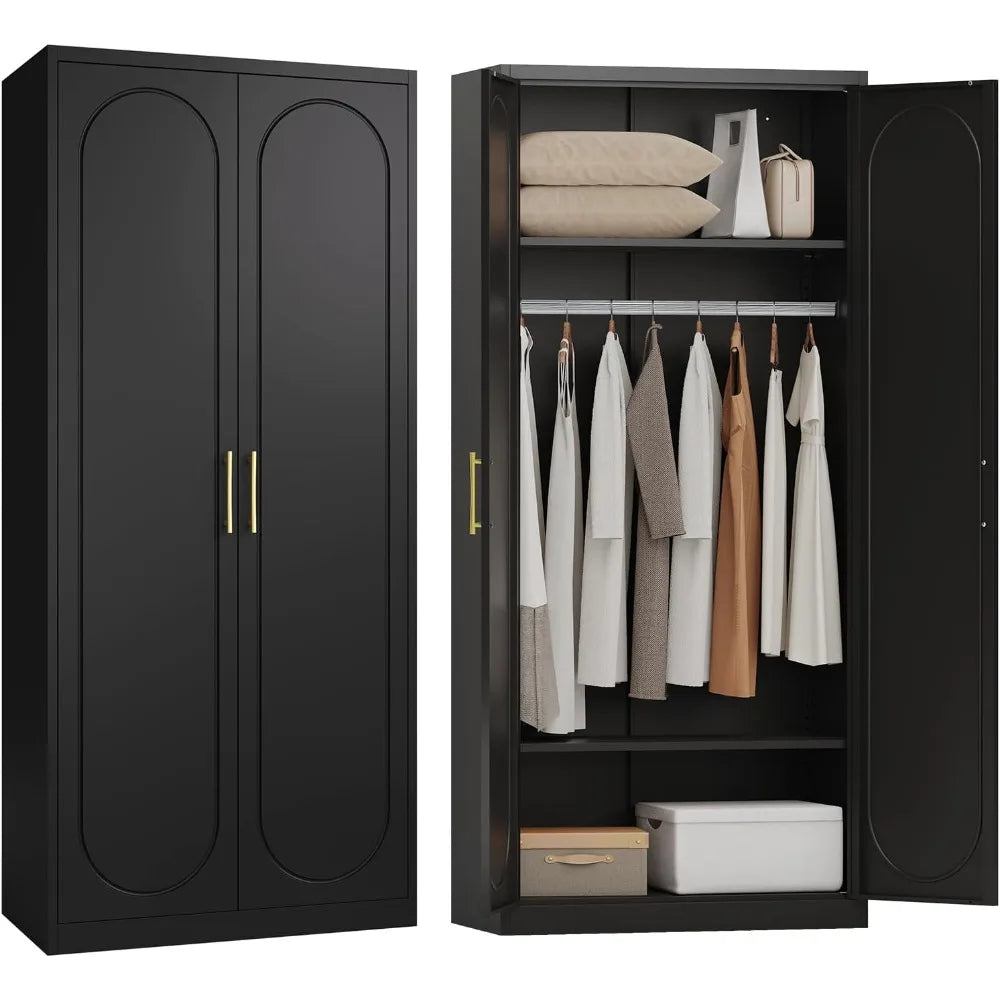 Metal Armoire Wardrobe Closet - 71" Tall Black Clothing Storage Cabinet with Hanging Rod