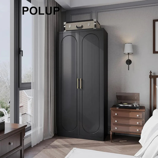 Metal Armoire Wardrobe Closet - 71" Tall Black Clothing Storage Cabinet with Hanging Rod