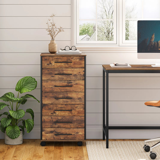 HOOBRO 7-Drawer Chest Wooden File Cabinet, Office Cabinet with Drawers, Storage Cabinet, for Home Office