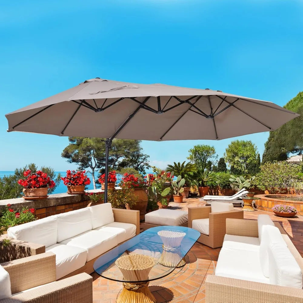 Patio Umbrella Double-Sided Outdoor Market Extra Large Umbrella with Crank, Cross Base for Deck, Lawn, Backyard an