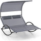 Outdoor Chaise Lounge Rocker, 2-Person Rocking Daybed Sun Lounger with Sun Shade Canopy & Headrest Pillows, Hammock Bed Loveseat