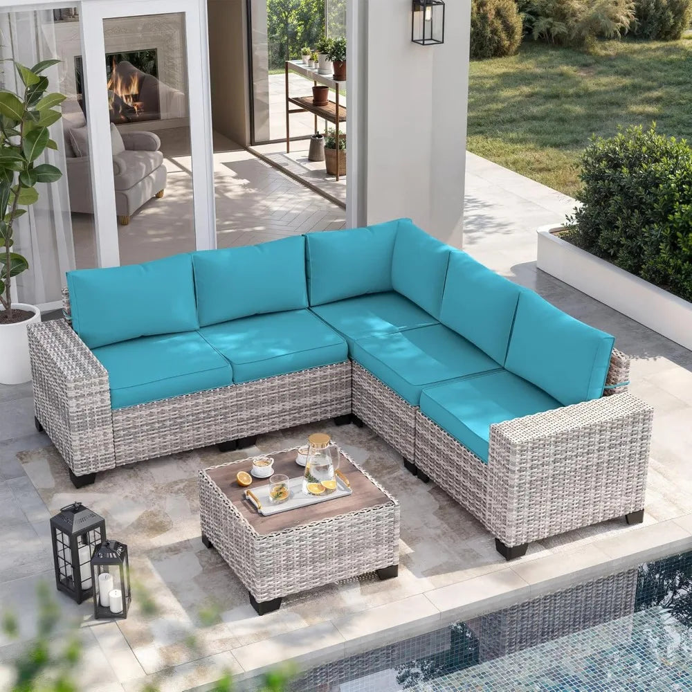 6-Piece Outdoor Patio Furniture Set - Wicker Sectional Sofa with Thick Cushions & Coffee Table for Stylish Outdoor Conversations