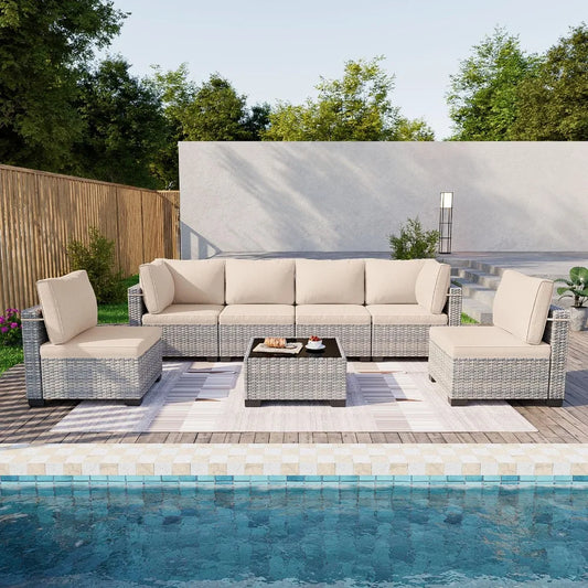 7-Piece Patio Furniture Set, Outdoor Patio Furniture with Thick Cushions, Modular Patio Sofa