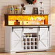 Farmhouse Coffee Bar Cabinet with Sliding Barn Doors and LED Lights, Wine Bar Cabinet with Wine and Glass Rack, Buffet Cabinet