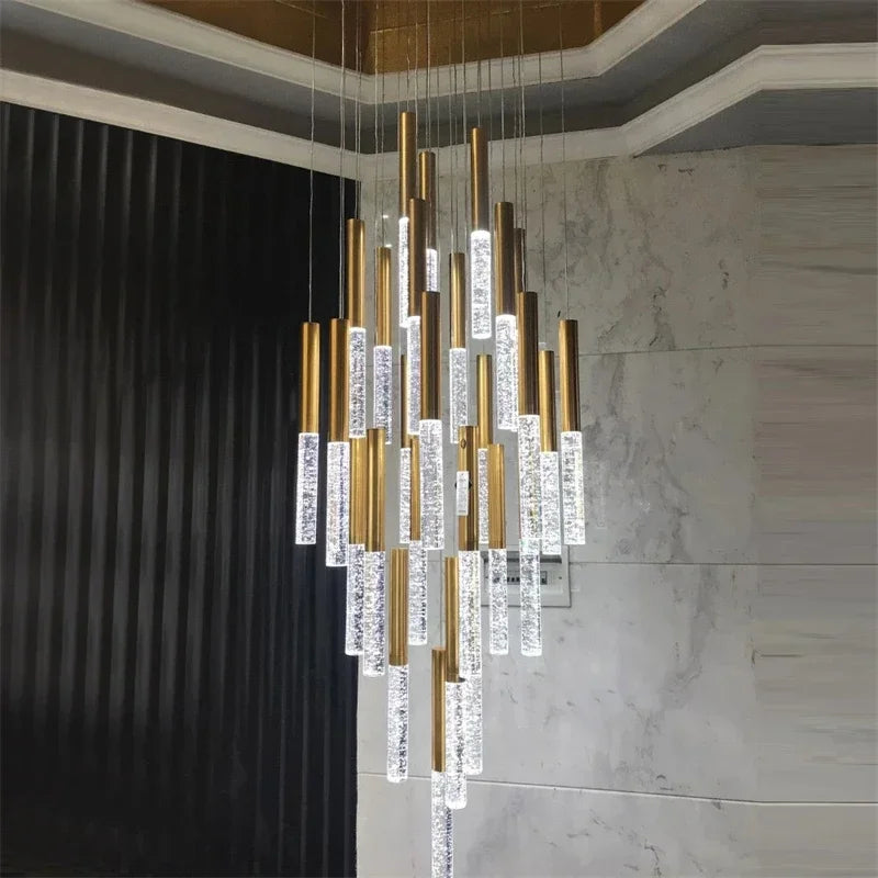 Nordic Minimalist Indoor Pendant Light Fixture Modern Ceiling Crystal Led Chandelier Long Hanging Lamp for Staircase Living Room