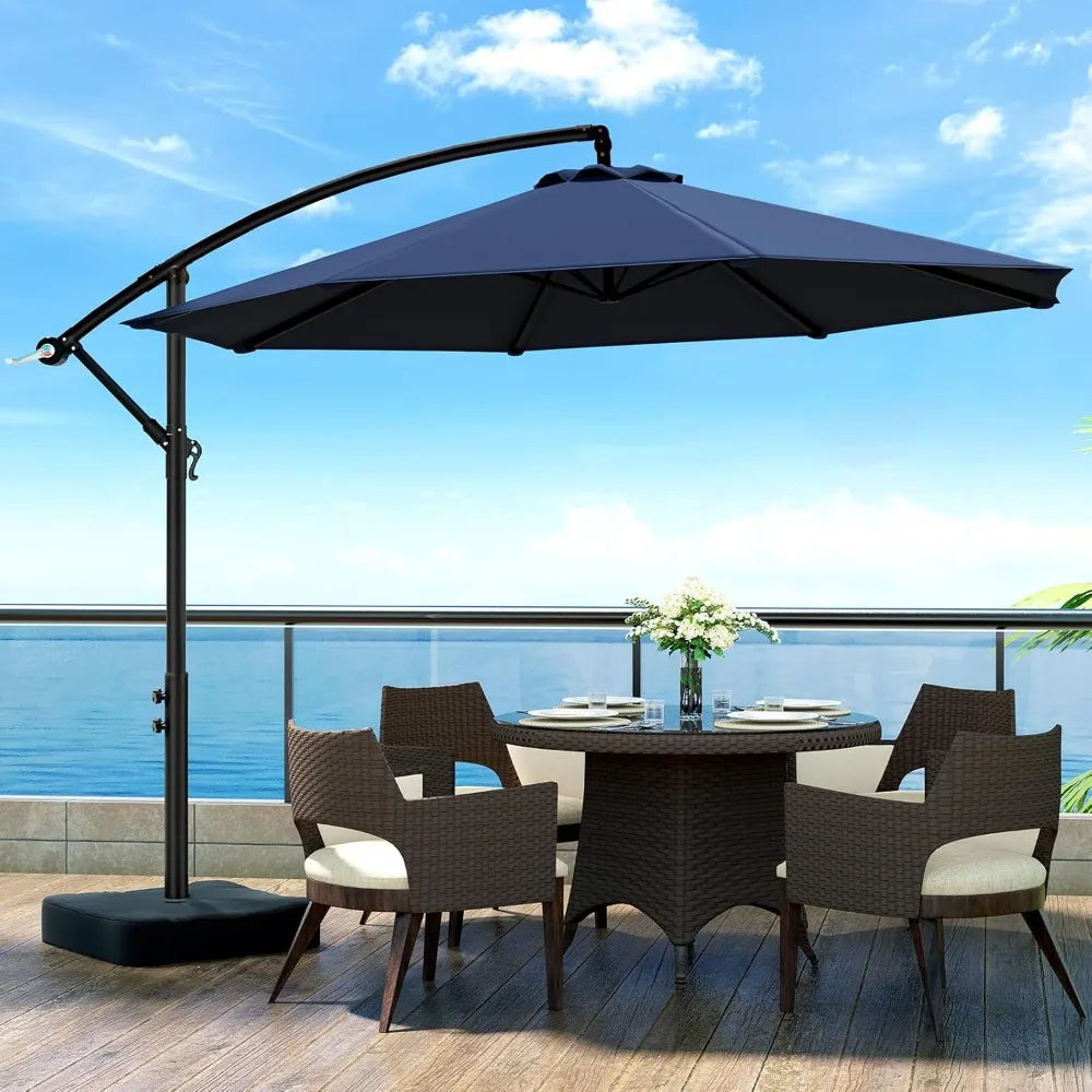 10ft Patio Umbrella with Base Included, Outdoor Offset Cantilever Umbrella w/Upgraded Yarn-dyed Fabric Shade, Sturdy 8 Rids