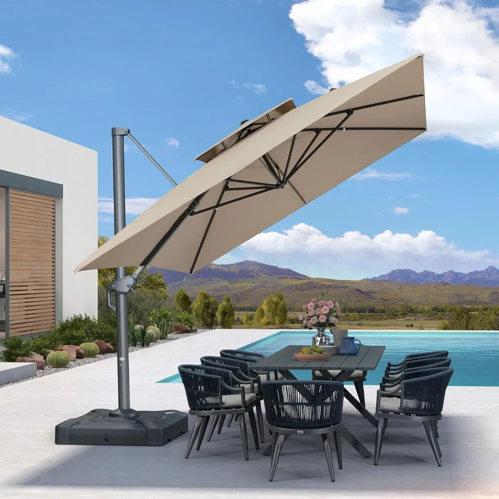 10' X 13' Double Top Cantilever Patio Umbrella Deluxe Large Outdoor Umbrella with Fade Resistance Rectangle Offset Umbrella