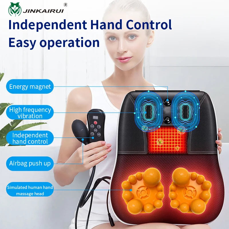 Jinkairui Electric Shiatsu Head Neck Cervical Ttraction Body Massager Car Back Pillow with Heating Vibrating Massage Device
