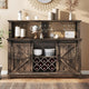 Sideboard Buffet Cabinet with Storage, 55" Farmhouse Coffee Wine Bar Cabinet with LED Light, Barn Doors Storage Cabinet for Home