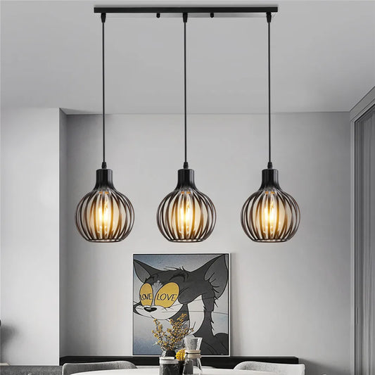 Loft Vintage Hanging Lamps Iron Cage Pendant Lights Retro Home Decor Dinning Table Chandelier Kitchen Lighting Fixtures E27