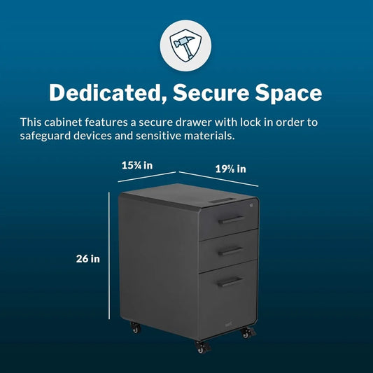 Three Drawer File Cabinet - Mobile Filing Cabinet for Home or Office - Hanging File Storage - Lockable Drawers with Heavy-Duty