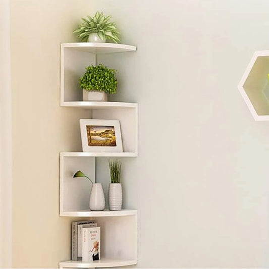 Wall Mounted Corner Storage Rack Classic Corner Wall Rack 5 Layers Semi-circular Partitions for Bookshelf Storage Decoration