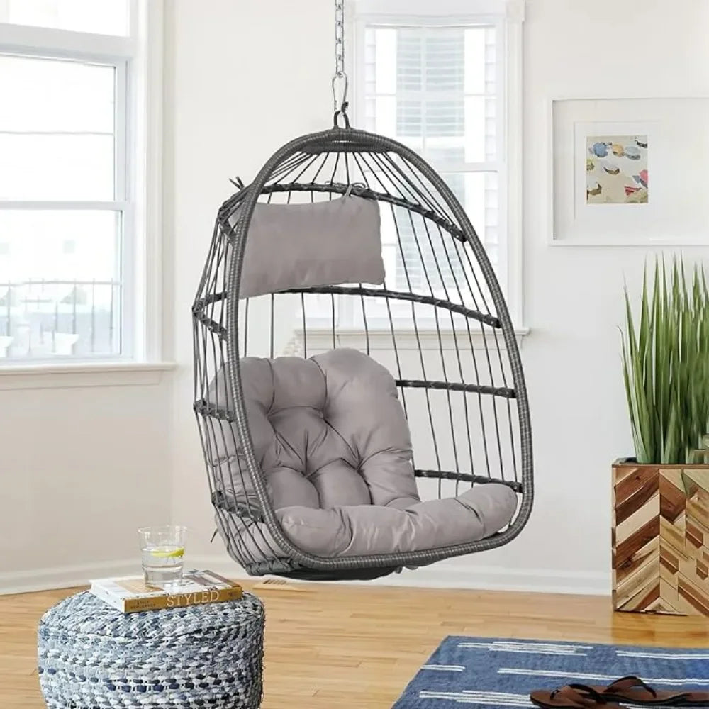 Patiorama Indoor Outdoor Egg Swing Chair Without Stand,Patio Grey Wicker Rattan Hanging Chair,Swing