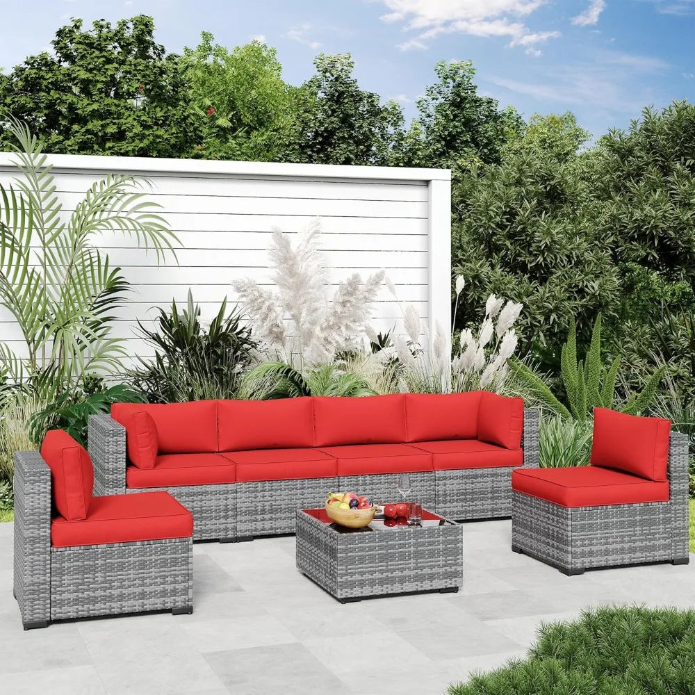 Patio Furniture Set, Outdoor Patio Furniture Wicker Furniture, 7-Pieces Outdoor Sectional Sofa with Patio Furniture Cover