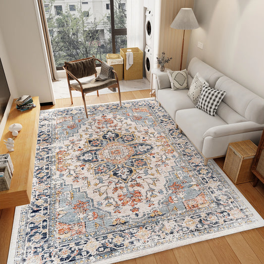 vintage design, washable area rugs non-slip rugs for living room bedroom traditional woven rugs stain resistant