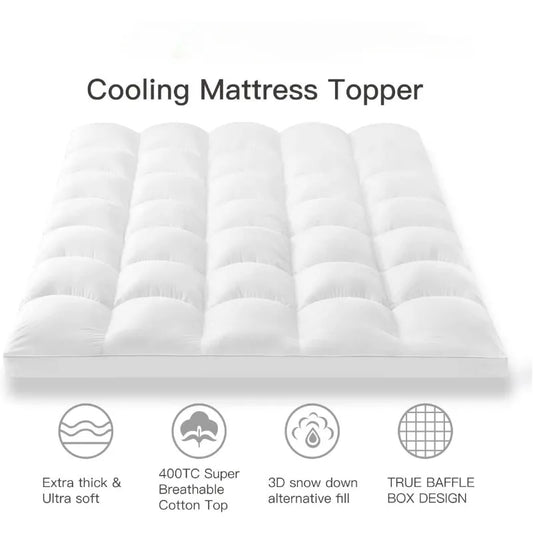 California King Mattress Topper, Extra Thick Pillowtop, Cooling Plush Mattress Pad Cover Cotton Top Bed Topper Protector w