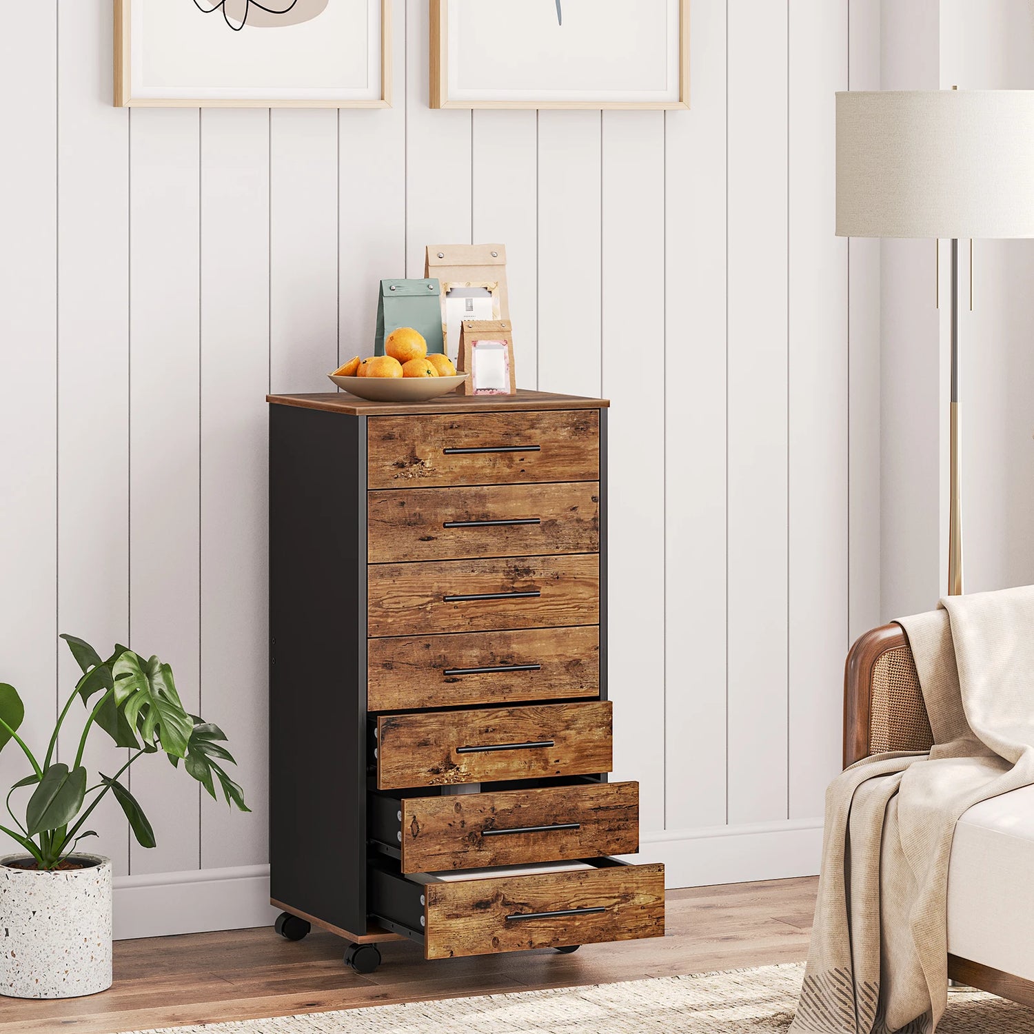HOOBRO 7-Drawer Chest Wooden File Cabinet, Office Cabinet with Drawers, Storage Cabinet, for Home Office