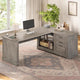 Computer Desk, Farmhouse 61" Executive L Shaped Desk, Home Office Desk with File Drawers, Computer Desk with Power