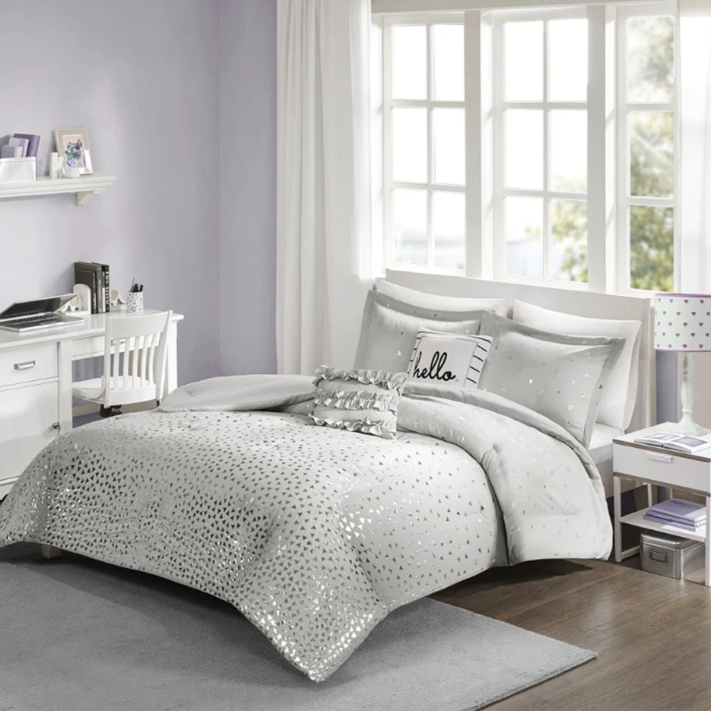 Metallic Triangle Print Comforter Set for Twin & Twin XL Beds, Lightweight & Stylish Geometric Pattern Bedding Set | Twin & Twin