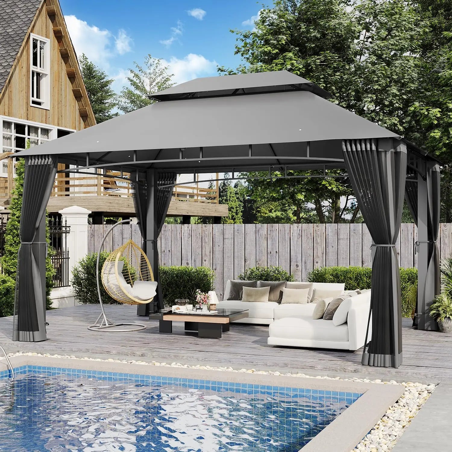 Outdoor Gazebo for Patio 10x13 Metal Frame Canopy with Double Roofs Heavy Duty Party Tent and Shelter with Mosquito Nettings