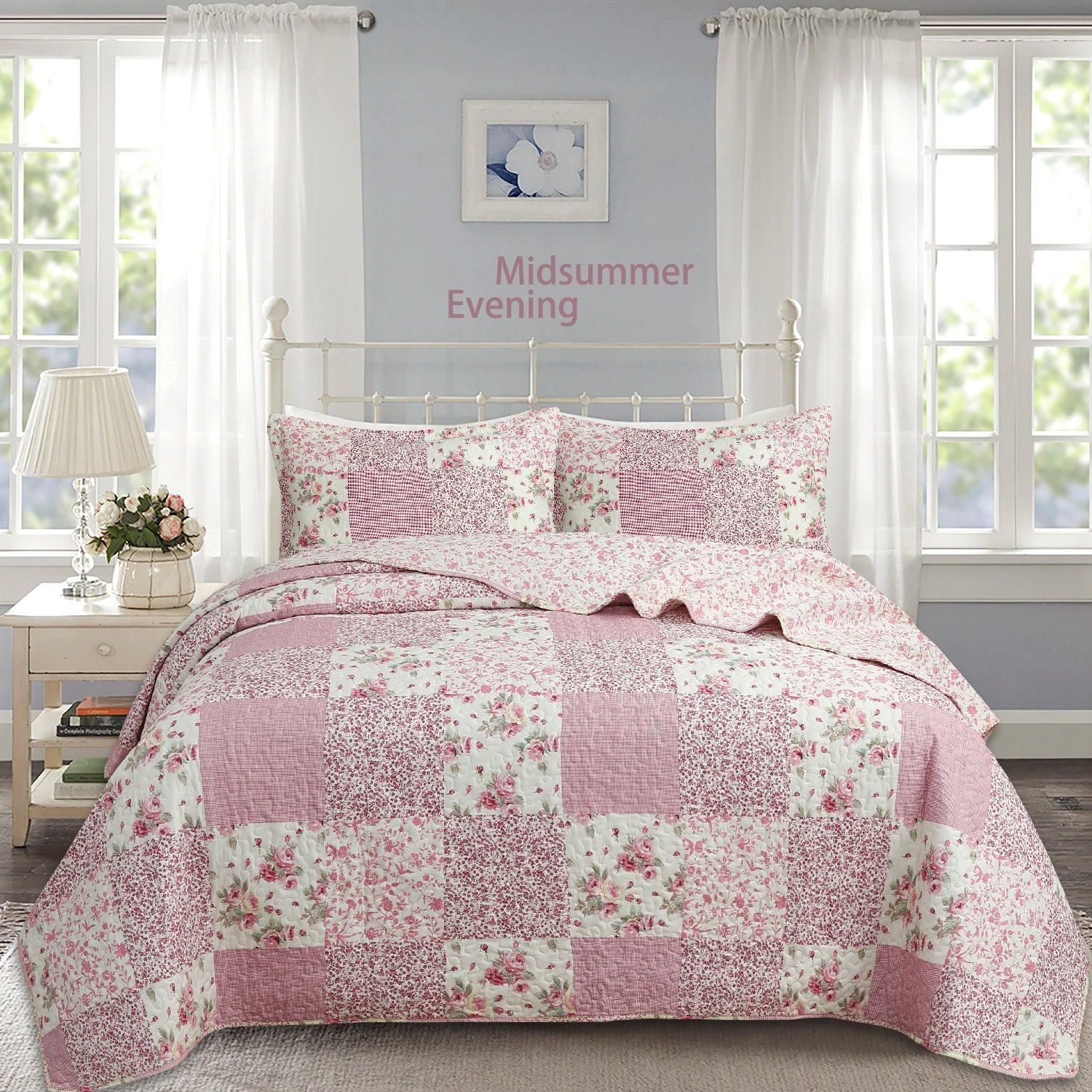Spliced Quilt Set, Pre-washed Fitted Sheet Quilt Cover, Flower Sea Design, Comfortable and Skin-friendly, Breathable and Soft