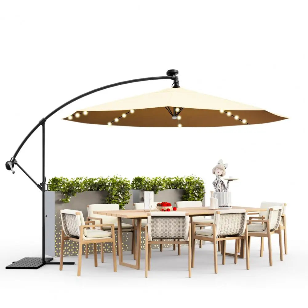 8.9x8.9ft 2-Tier Square Cantilever Patio Outdoor Umbrella with Solar LED Outdoor Sun Shade Hand-cranked Umbrella for Backyard