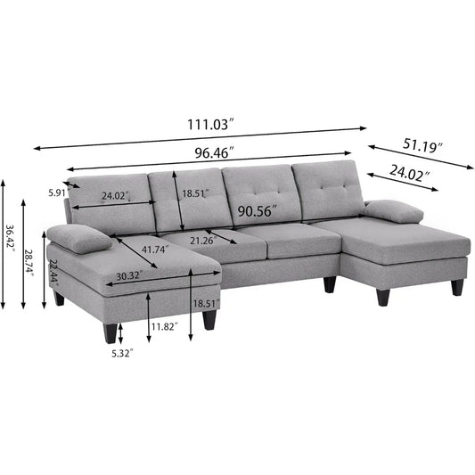 Sectional Sofa Couch for Living Room, Convertible U Shape Sofas 4 Seat Modular Couches