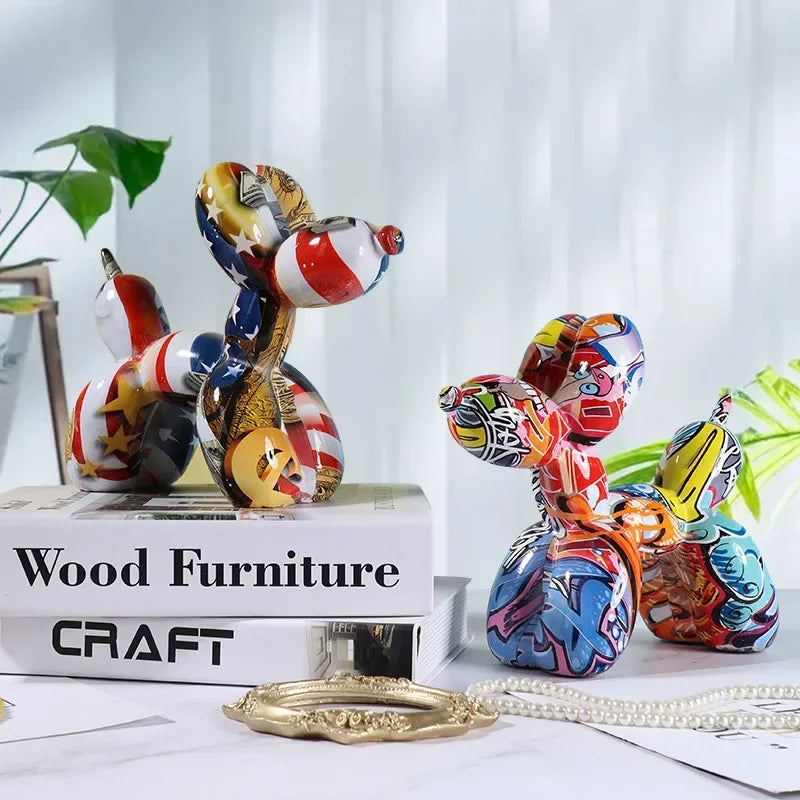 Resin Graffiti Balloon Dog Figurines Art Animals Statue Crafts Decor Item for Interior Home Desktop Decoration Painting Colorful