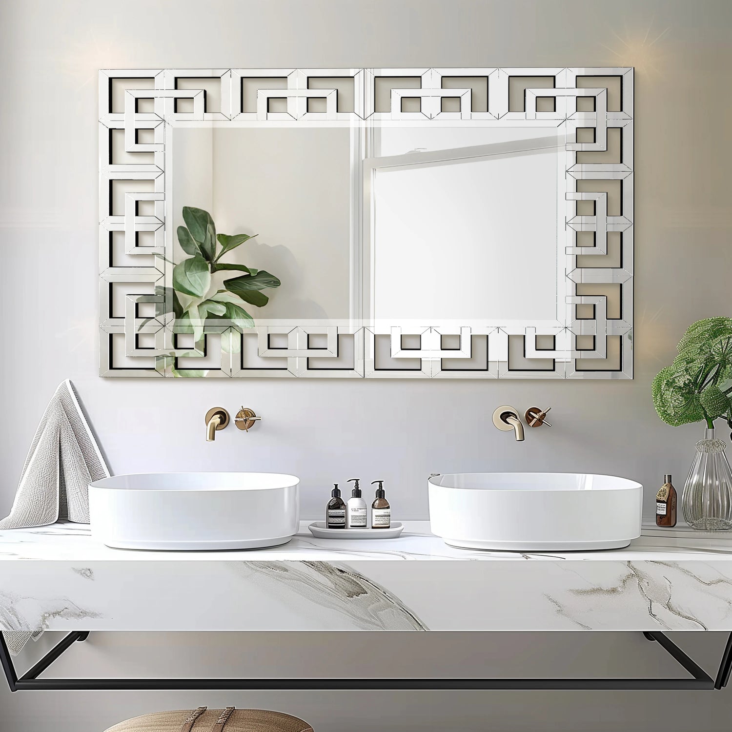 Upgraded 120CM Rectangle Silver Venetian Art Mirror Living Room Bathroom with Beveled Glass Edge Wall Mounted Accent Mirror