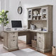 60" L Shaped Executive Desk with Hutch and Drawers,  Home Office Desk with Charging Station, File Cabinet Storage,