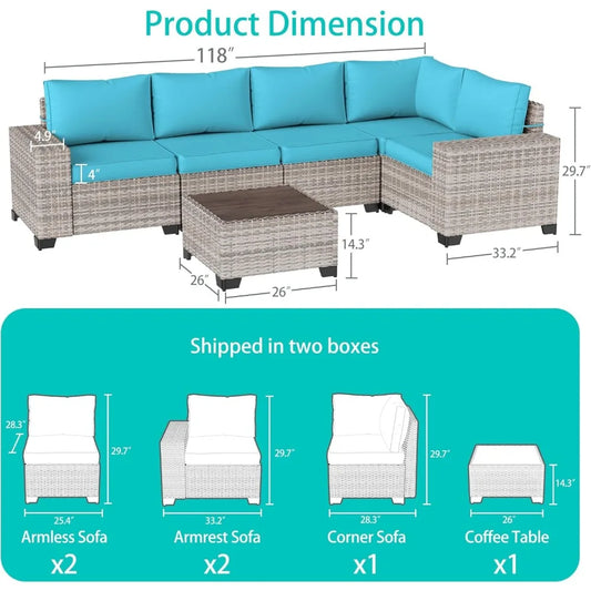 6-Piece Outdoor Patio Furniture Set - Wicker Sectional Sofa with Thick Cushions & Coffee Table for Stylish Outdoor Conversations