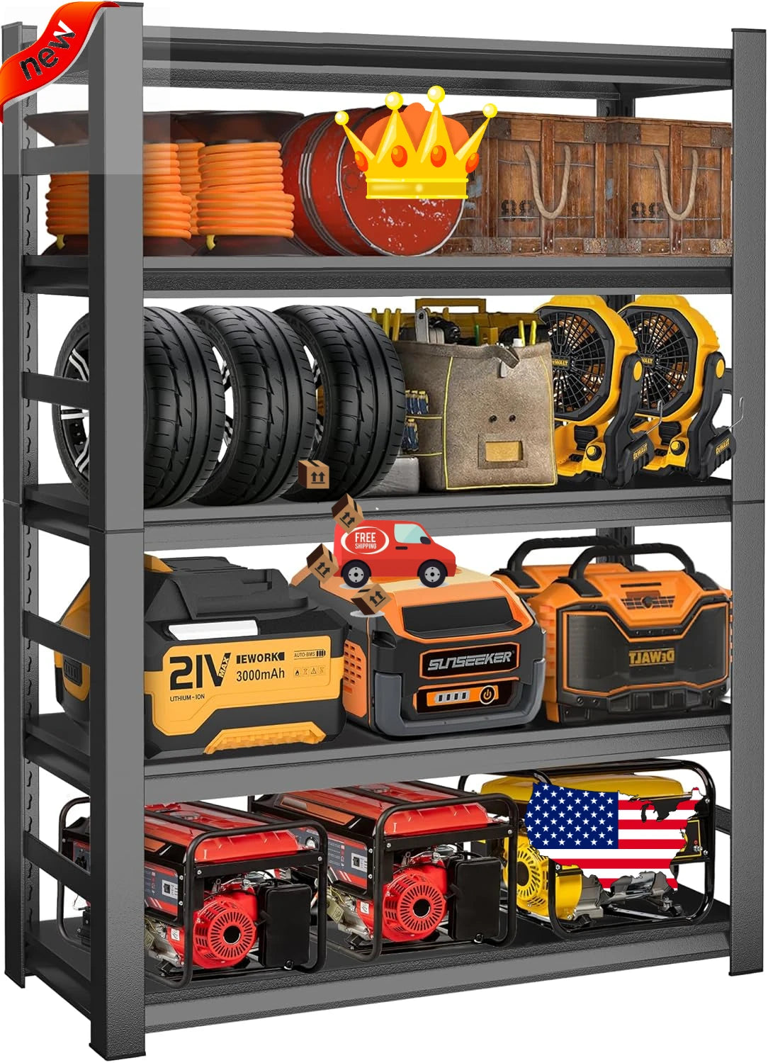 78"H Garage Shelving Unit and StorageEasy Assembly Metal Shelves 5-Tier Utility Rack| Heavy-Duty Adjustable Shelf| Steel Rust