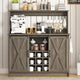 Farmhouse Coffee Bar Cabinet with 6 Hooks, 47 Inch Coffee Bar Hutch with 9 Wine Racks, Coffee Bar Table with Sliding Barn Door
