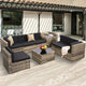 8 Pieces Outdoor Wicker Rattan Patio Furniture Set, Glass Top Table with Hidden Storage, 7 Sofa Sections, Oversized Cushions