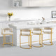 Set of 4 Beige Modern Velvet Bar Stools with Barrel Backrest, Upholstered Seat, and Gold Metal Footrest, Bar Stools