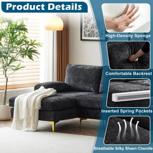 110" Large U-Shape Sectional Sofa Couch with 51" D Double Chaise, Modern Sectional Couch Set with 5.9" Thickness Seating Padding