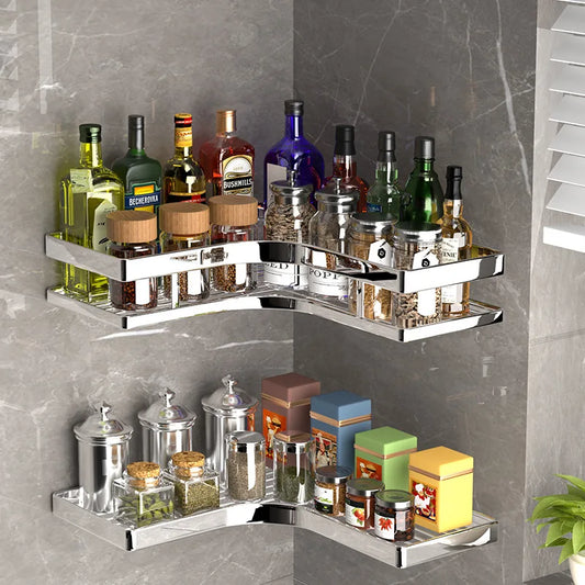 Wall Mounted Bathroom Shelf Organizer with Thickened Iron Triangle Frame, Kitchen Corner Shelf