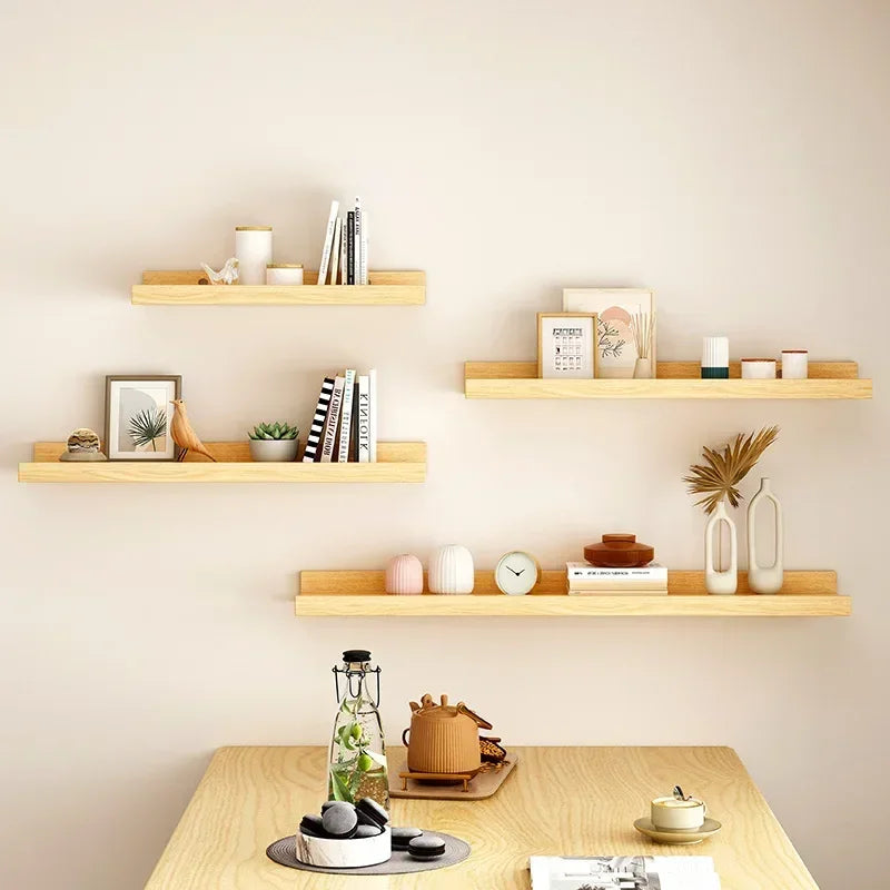Wall Wood Floating Shelves Display Rack Wall Partition Laminate Hanging Hole-free Storage Shelf Home Closet Bathroom Organizer