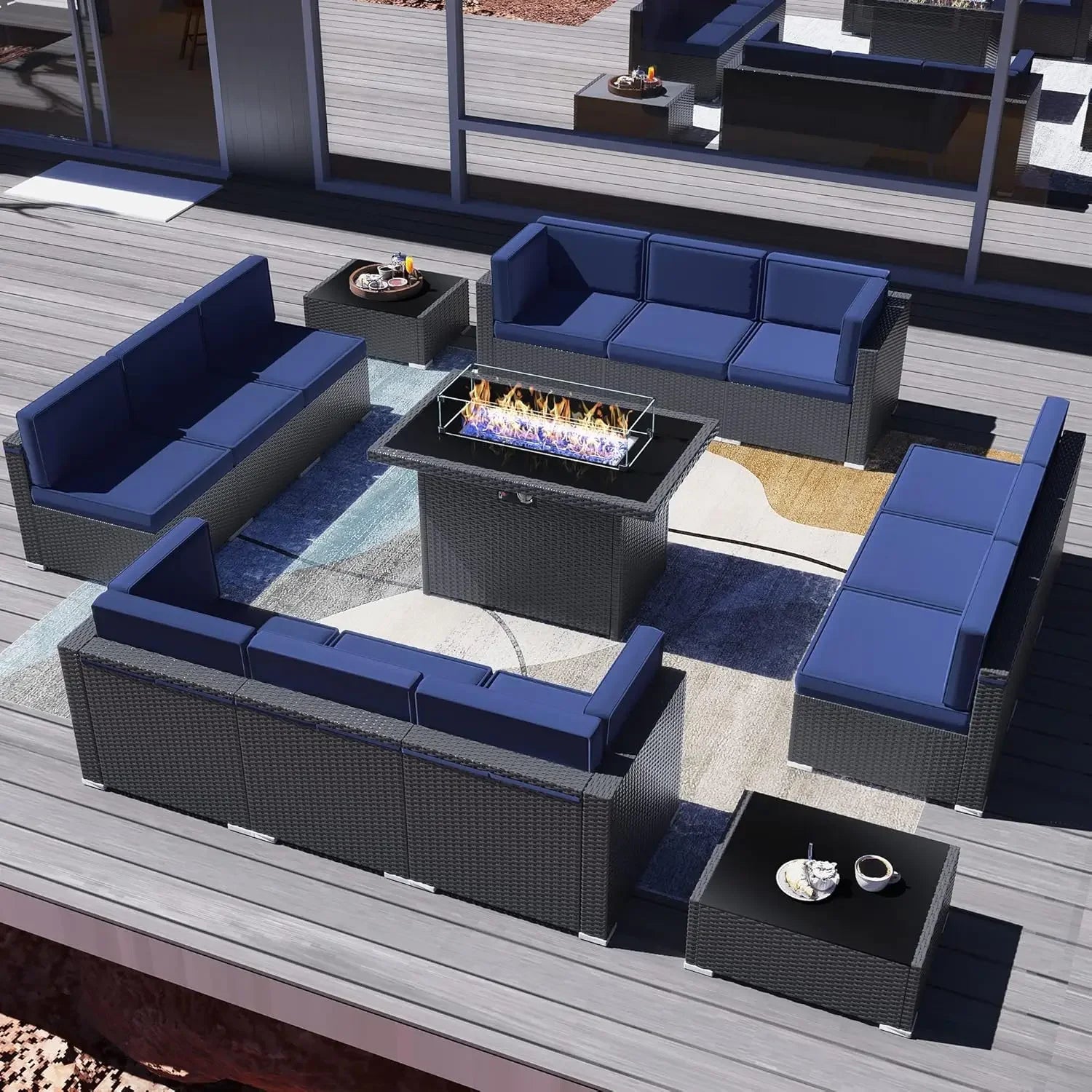 Outdoor Sectional Wicker Conversation Sofa Sets with Coffee Table