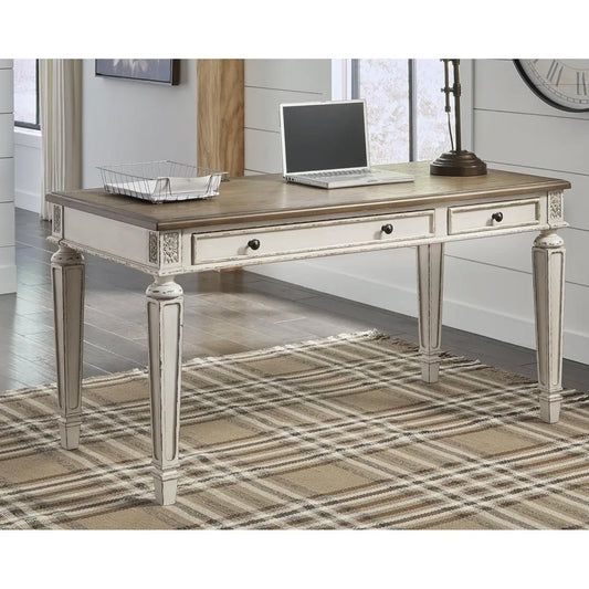 Signature Design by Ashley Realyn Farmhouse 60" Home Office Desk with USB Charging, Chipped White