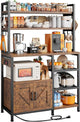 Bakers Rack with Power Outlet, 6-Tier Microwave Stand with Storage Cabinet, Farmhouse Kitchen Coffee Bar with Side Hooks