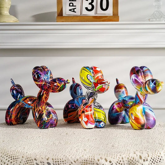 Resin Graffiti Balloon Dog Figurines Art Animals Statue Crafts Decor Item for Interior Home Desktop Decoration Painting Colorful