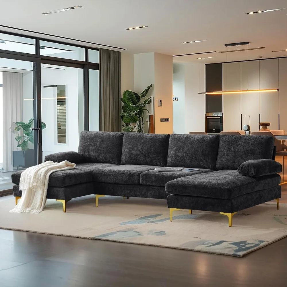 110" Large U-Shape Sectional Sofa Couch with 51" D Double Chaise, Modern Sectional Couch Set with 5.9" Thickness Seating Padding