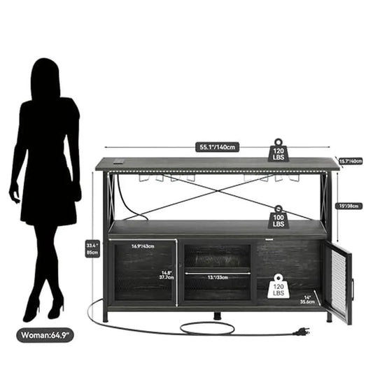 Modern LED Bar Cabinet with Storage Rack and Adjustable Height Metal Stand Wine Holder Liquor Display Shelf Home Office TV Stand